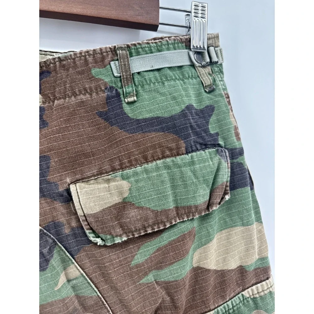 US Army Military BDU Cargo Shorts Mens Woodland Camo Small Vintage Hemmed